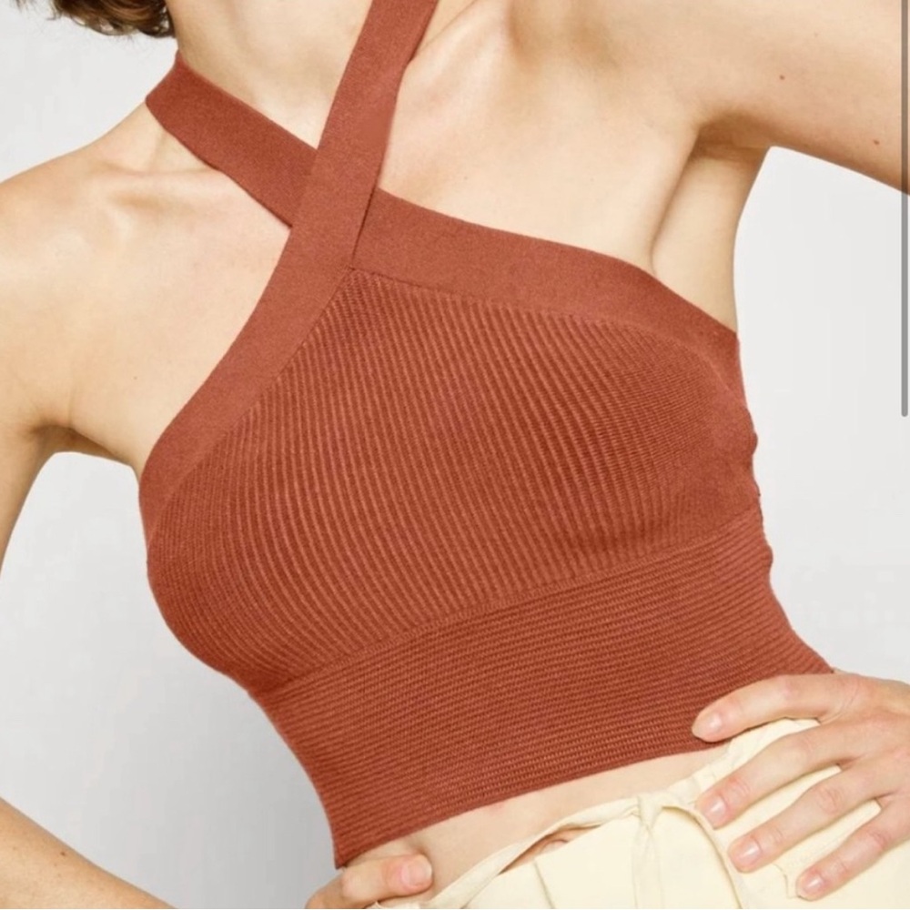 Abercrombie Rust Ribbed Cross Halter Cropped Tank Color in Rust